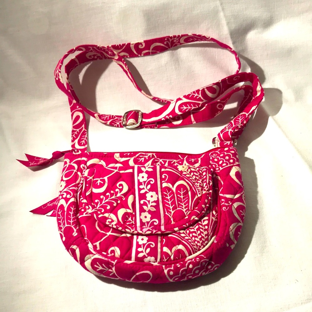 Vera Bradley Liszt Crossbody Purse Twirly Birds Pink Mini Hipster Bag